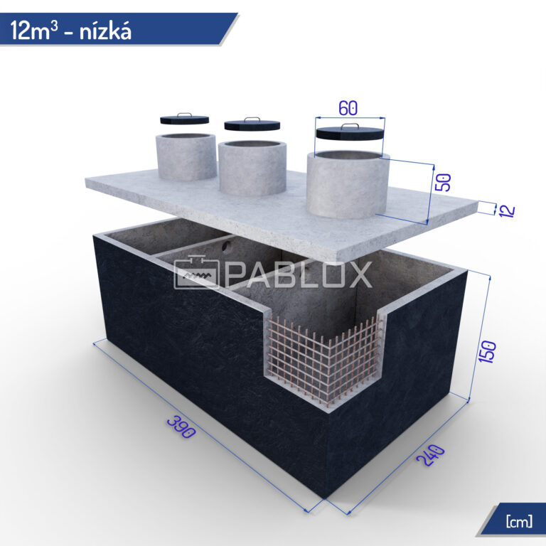Trojkomorová betónová žumpa 12 m³ - nízka